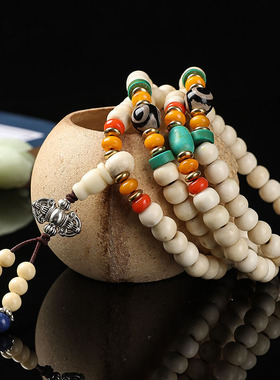 西藏饰品牛骨多圈手串男108颗佛珠手链念珠女长款项链把玩件文玩