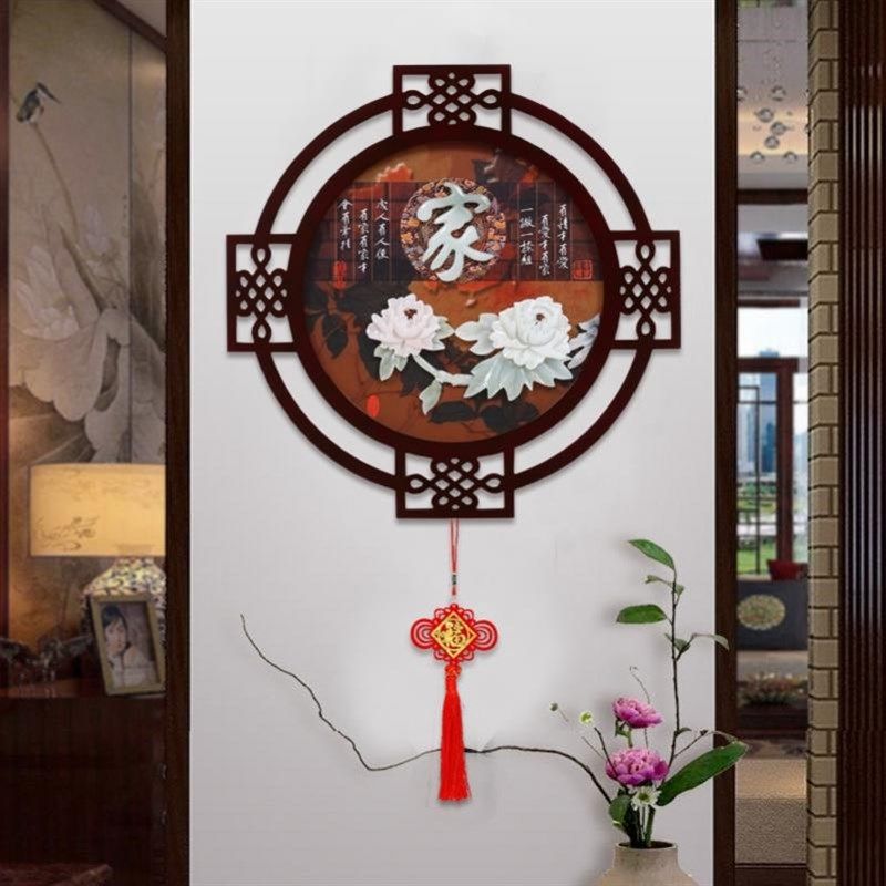 客厅装饰画新中式玄关墙壁挂画餐厅玉雕画沙发背景3d墙立体浮雕画 - 图0