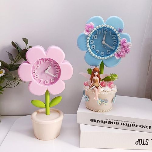 创意花朵时钟学生静音闹钟儿童手工DIY主体卧室可爱装饰摆件钟表 - 图2