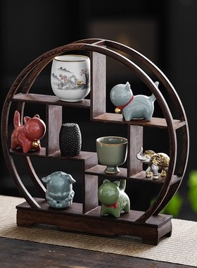 置物架实木中式小多宝阁鸡翅木博古架摆件展示架紫砂茶壶茶具架子