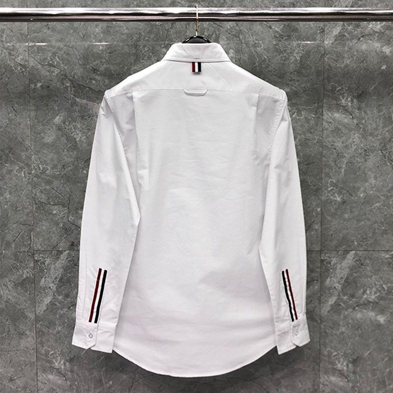 TB白色衬衫男2024夏季新款韩版时尚修身袖口条纹休闲长袖情侣衬衣,淘宝优惠券,粉丝福利购,淘宝优惠卷