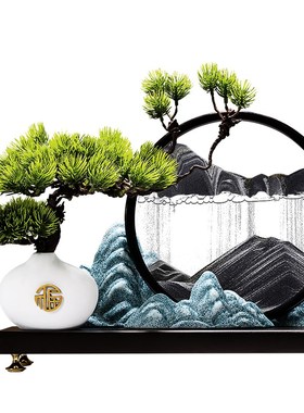 迎客松流沙画摆件客厅玄关办公室桌面茶室装饰品开业乔迁新居礼品