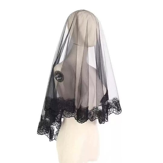 Black lace veil Halloween cos goth Virgin Mary vampire bride dress up props with headdress