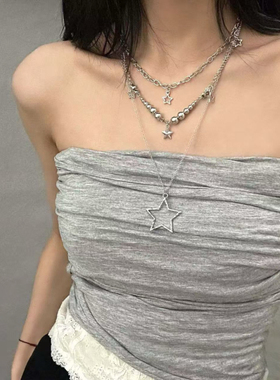 Y2K辣妹星星项链小众吊坠锁骨链多层叠戴千禧甜酷少女轻亚锁骨链