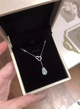 新中式冰透蓝双葫芦项链女轻奢ins小众设计百搭高级法式百搭颈链