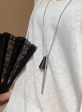 几何木质三角形长棍吊坠长款项链