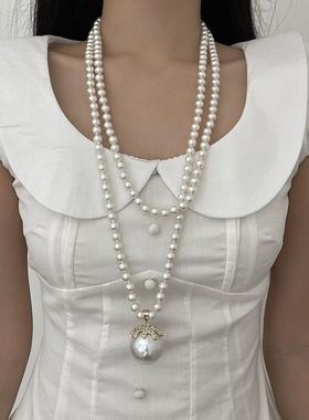 夸张珍珠项链女款叠戴长款毛衣链