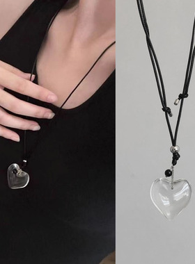 甜美ins水晶爱心吊坠项链