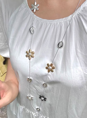 长款金属花朵项链女撞色一款多戴