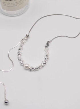 精致时髦碎银串珍珠项链毛衣链女