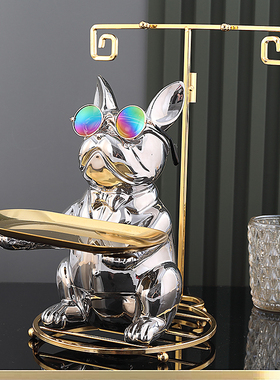 玄关放钥匙收纳摆件鞋柜置物架创意现代轻奢客厅狗托盘陶瓷装饰品