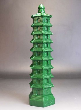 绿色木雕文昌塔九层摆件办公室书桌层书房客厅装饰品工艺品挂件