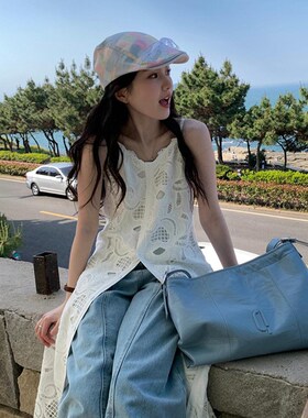 法式复古设计感镂空提花吊带连衣裙女夏季小众别致叠穿开叉长裙