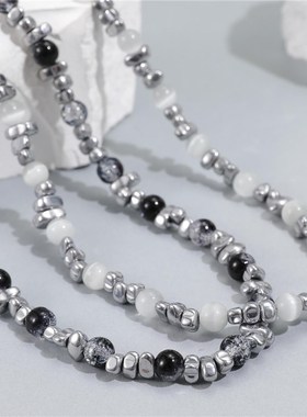 小众设计个性男女款高级感珍珠拼接颈链串珠碎石简约气质锁骨链