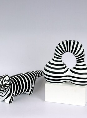 现代抽象黑白条纹摆件q节日新品客厅玄关树脂工艺品样板房装饰品