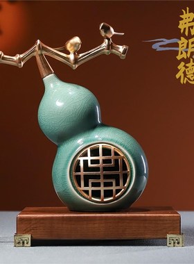 高档新中式陶瓷葫芦摆件福禄家居饰品酒柜书房玄关客Y厅工艺品礼