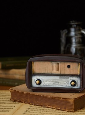 美式复古仿旧树脂收音机工业风老旧桌面L摆件家居装饰品摄影道具