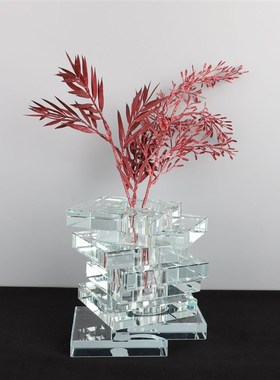 新中式创意玻璃扭转花器摆件样板房售楼部M卧室书房桌面软装饰品