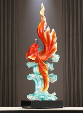 招财鱼大型d落地入户玄关装饰轻奢高档客厅电视柜锦锂摆件乔迁礼