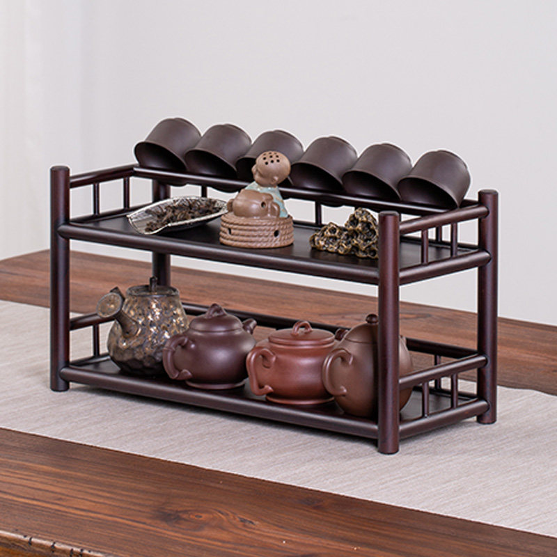 Desktop teapot rack small Bogu rack tea cup rack tea set storage rack multi-layer tea room countertop drain cup holder Chinese style