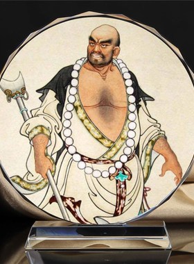 水浒传好汉鲁智深/李逵画像珍藏礼品水晶摆件工艺品书房装饰摆设