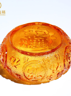 琉璃聚宝盆财位玄关钥匙收纳摆件招财聚财存钱罐中式客厅家居门口