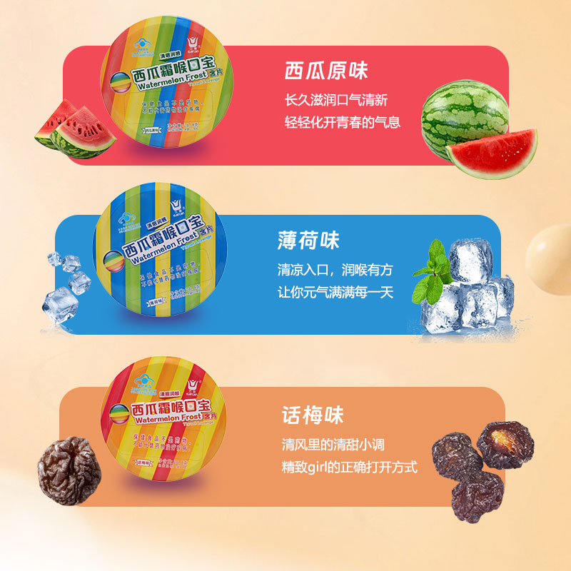 桂林三金西瓜霜喉口宝薄荷话梅清咽润喉含片咽喉干痒肿痛充血灼热