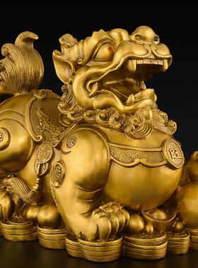 铜貔貅摆件黄铜皮丘大号一对公母客厅玄关装饰工艺品店铺开业礼品