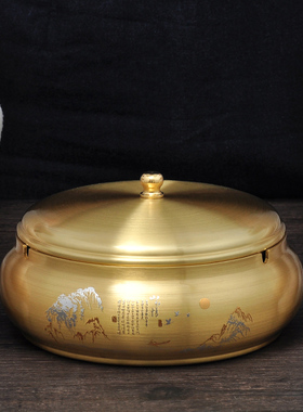 铜烟灰缸摆件家用客厅办公室防飞灰带盖密封轻奢烟缸商务工艺品