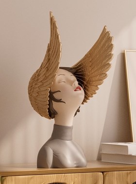 北欧轻奢客厅摆件梦想翅膀女孩艺术电视柜玄关样板间创意软装饰品