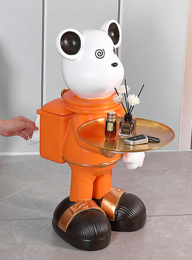 创意卡通熊客厅沙发旁装饰品收纳托盘大型落地摆件家居卧室床头柜