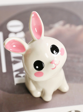 迷你陶瓷小兔子摆件办公桌面卡通可爱兔兔少女心房间装饰品礼物