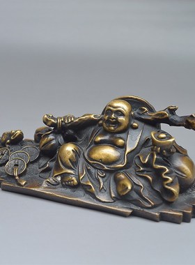 纯铜招财弥勒佛车载摆件大肚笑佛办公室书桌旺事业桌面装饰工艺品