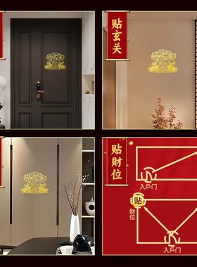 客厅双貔貅摇钱树聚宝盆金属贴招财八方来财乔迁开业装饰摆件门贴