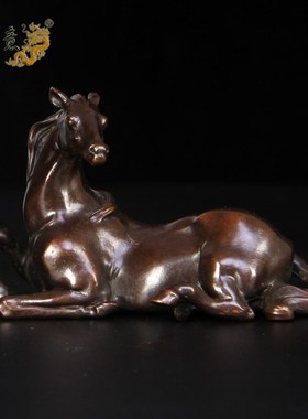 真古意 铜车载生肖牛虎蛇马摆件麒麟谛听梅花鹿装饰品随身工艺品