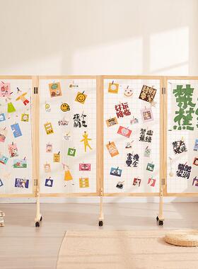 网格展示架实木移动货架可折叠幼儿园书法美术绘画作品展会落地架