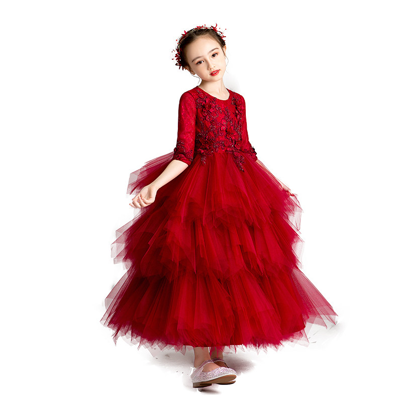 红色公主裙女童蓬蓬纱生日走秀小女孩花童婚纱礼服儿童演出服夏季,淘宝优惠券,粉丝福利购,淘宝优惠卷