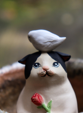 精致日式可爱猫咪小物公仔创意陶瓷饰品摆件女孩生日礼物办公居家