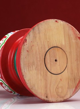 彩绘手摇实木底座转金筒招财箭座子锡杖西藏式八吉祥底座摆件圆口