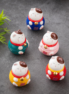 创意招财猫陶瓷不倒翁桌面摆件创意精美礼品送女生新年礼物恋爱