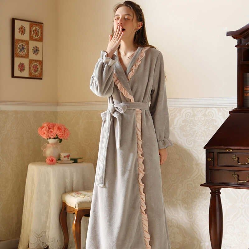 法式宫廷风睡衣女秋冬季2024新款法兰绒睡裙睡袍性感浴袍长款加厚,淘宝优惠券,粉丝福利购,淘宝优惠卷