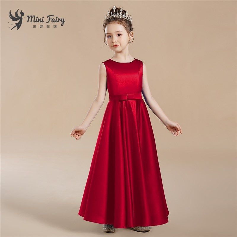 新女童酒红色钢琴演出服管弦乐团演奏礼服高端缎面小提琴比赛长裙,淘宝优惠券,粉丝福利购,淘宝优惠卷