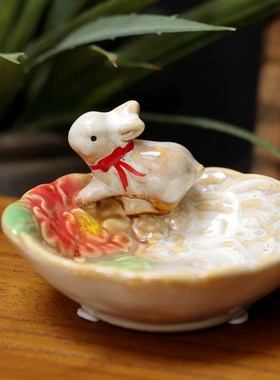 美式乡村风格陶瓷收纳钥匙首饰盘小鸟小动物桌面玄关茶几装饰摆件