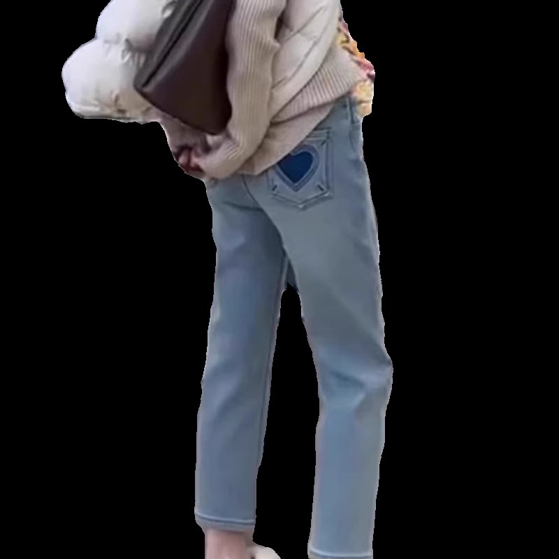 秋季新款大码弹力牛仔裤女高腰显瘦洋气胖妹妹mm烟管九分直筒裤子 - 图3