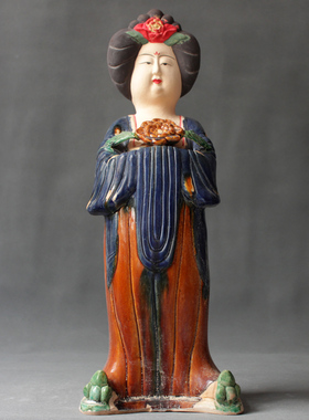 陶瓷仕女陶俑摆件唐三彩仿古侍女胖妞收藏家居饰品书房玄关柜礼品