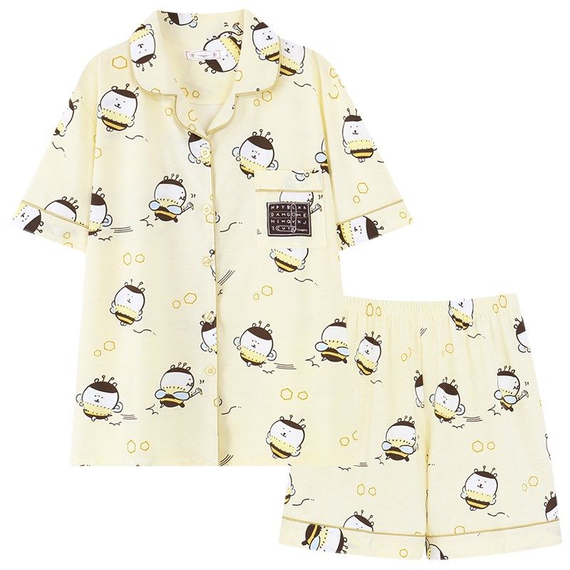 奶黄色自嘲熊睡衣女夏季短袖纯棉萌系可爱开衫家居服2025年网红款,淘宝优惠券,粉丝福利购,淘宝优惠卷