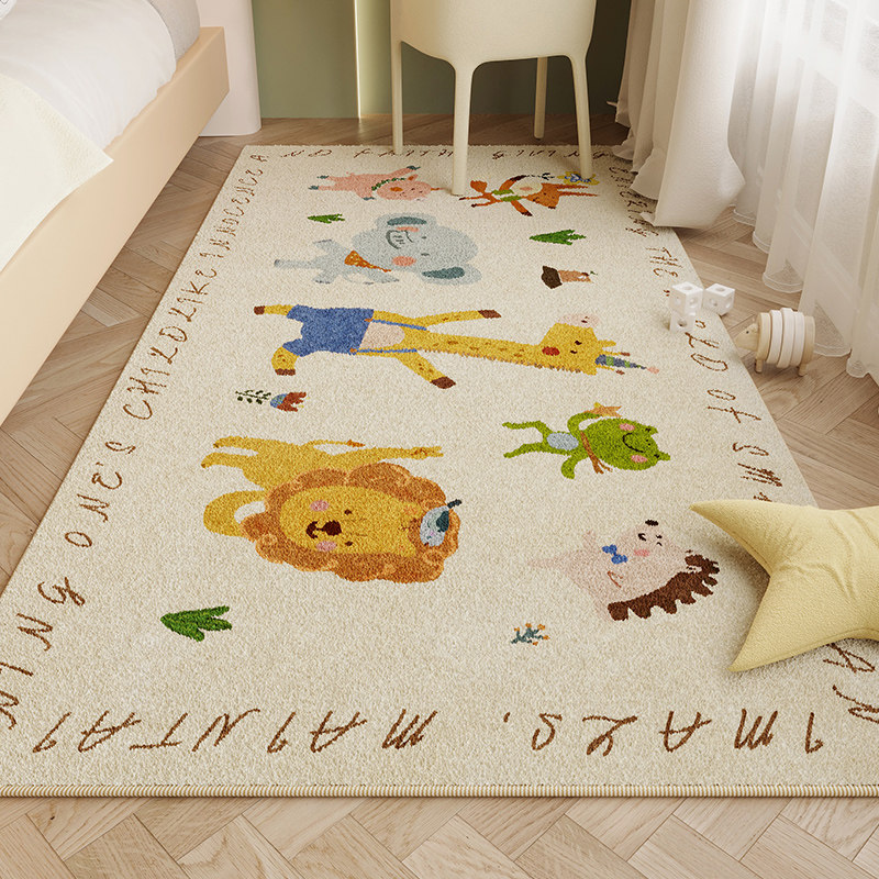Children's room carpet cream style girl's room reading area floor mat long bedroom sherpa anti-fall bedside blanket