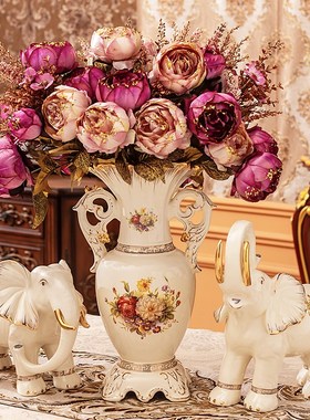 欧式陶瓷大象摆件一对招财镇宅吉祥大号客厅电视柜玄关酒柜装饰品