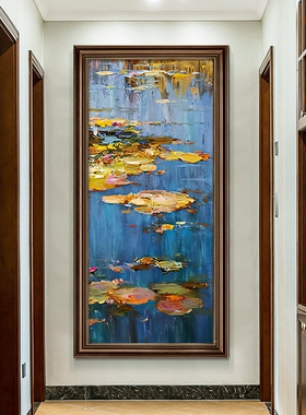莫奈名画手绘油画睡莲入门玄关装饰画美式风景壁画客厅挂画高级感