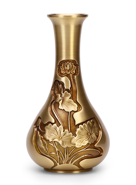 思友 纯铜花瓶中式家居客厅装饰品干花插花器工艺品礼品创意摆件